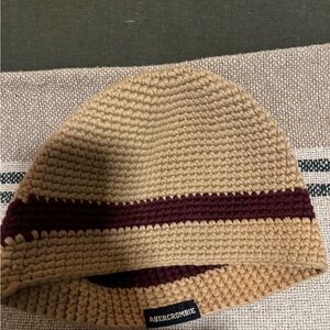 Abercrombie Tan and Burgundy Knit Beanie (100% cotton)